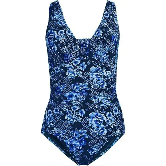 Land's End One piece Grecian slender swimsuit soft
Deep navy mosaic floral Var - Picture 3 of 6